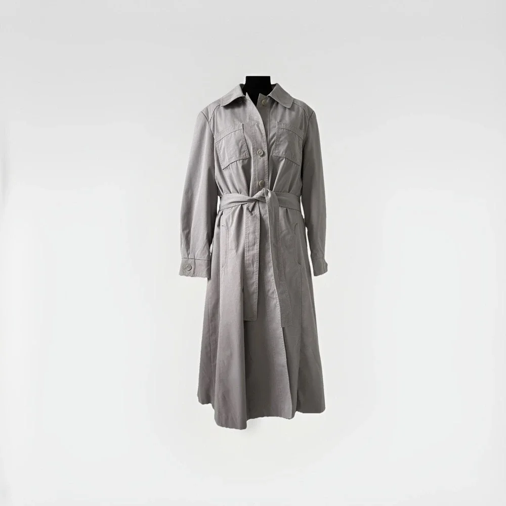 VTG Downpour Trench Coat Womens 16 Gray Long Utility Coat Wool Lined Old Money